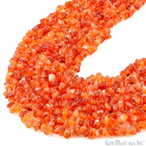 GM GemMartUSA Carnelian Natural Raw Chip Beads Strands | Semi-Precious | AAA+ Quality 1 Strand 34” | DIY Bracelet Jewelry Making, Healing Crystal Craft| 4-6mm - Orange-Color Gemstones (CHCN-70001) - color: Carnelian (CHCN-70001)