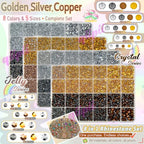 qiipii 8 Color 2-6mm Golden Silver Copper Resin Rhinestones w B7000 Jewelry Glue for Bedazzling Crafting Flatback Stones Gems Diamonds for Nails Face Eyes Makeup Tumblers Bottles DIY Crafts Clothes - color: Golden / Silver / Copper Metallic Series Rhinest