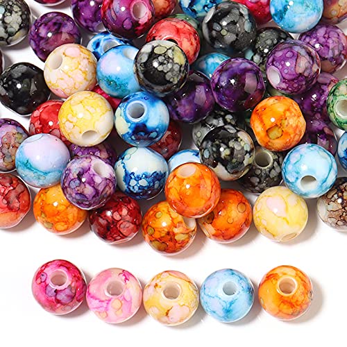 200PCS Acrylic Beads for Jewelry Making Round Loose Beads Charms Ink Patterns for Bracelets Earring Necklace Rings Adults Beading DIY Art Craft Projects Decor Birthday Gifts (8mm) - size: 8mm