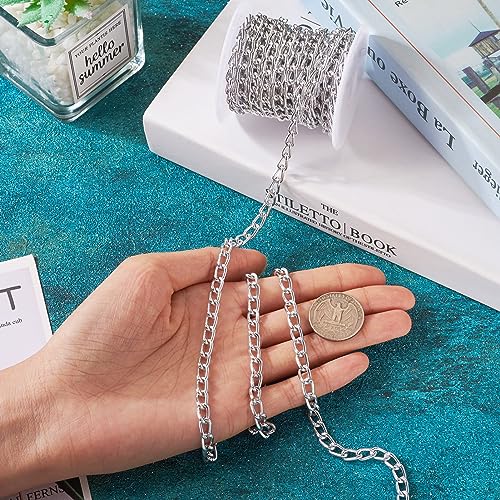 Craftdady 16.4 ft Aluminum Chain 8x5mm Twisted Silver Chain Unwelded Curb Chain Link Necklace Chain for DIY Crafts Bracelet Jewelry Making Pants Chain - color: Silver, 8x5mm