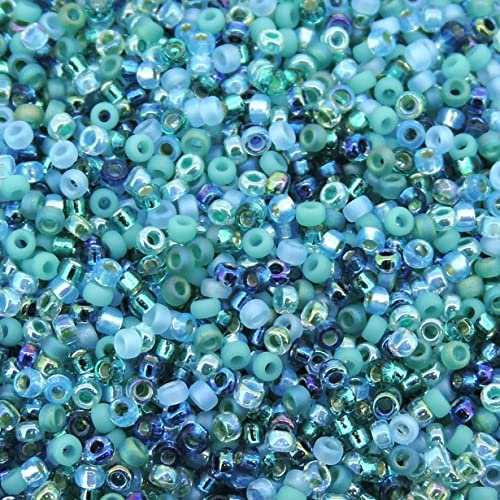 Miyuki Glass Seed Beads Round, Size 15/0, "Touch of Teal Mix, 8.2 Gram Tube