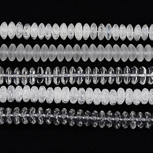 RUBYCA Natural AAA Grade Quartz Crystal Clear Mix Rondelle Beads for Jewelry Making (1 Strand, 8mm) - color: Rondelle Mix, size: 8mm