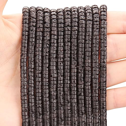 BONNY BOXX 150PCs Natural Lava Stone Spacer Beads, Loose Semi Precious Flat Round Gemstone Heishi Disc Stone Beads for Beading Jewelry Making 4mm*2mm - color: Lava Stone, size: 4MM*2MM