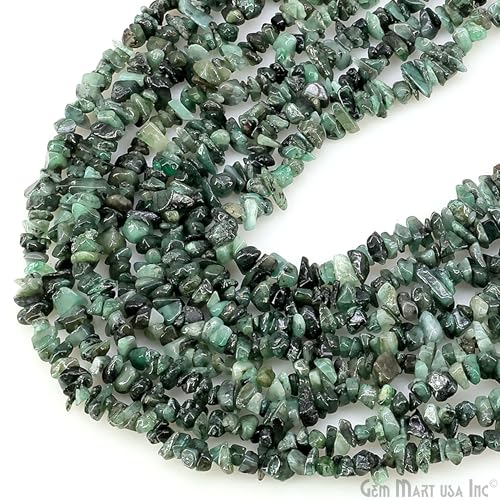 GM GemMartUSA Emerald Natural Raw Chip Beads Strands | Semi-Precious | AAA+ Quality 1 Strand 34” | DIY Bracelet Jewelry Making, Healing Crystal Craft| 4-6mm - Green-Color Gemstones (CHEM-70001) - color: Emerald (CHEM-70001)