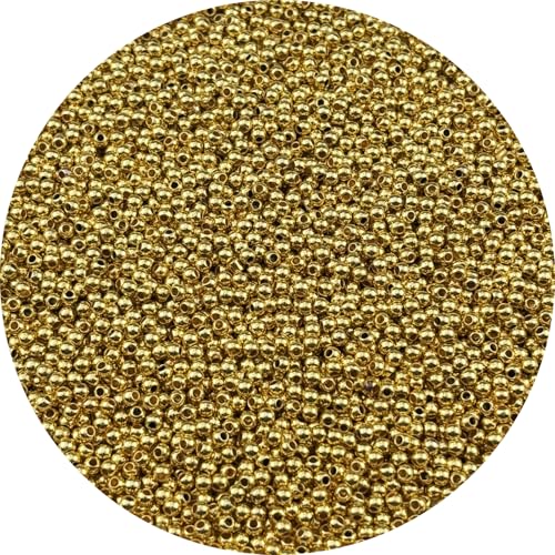 4000pcs Gold Plated Round Beads for Craft 3mm Smooth Round Ball Spacer Beads for Jewelry Making DIY Necklaces Bracelets Earrings Decoration - color: Gold, size: 3mm