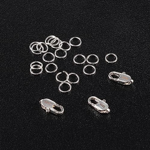 925 Sterling Silver Jewelry Making Lobster Claw 10mm, 23PCS Italian Rectangle Trigger Clasps with Open Jump Rings Set, Small Necklaces Bracelet Connector Clasp Supplies Silver Jewelry Finding Set - color: 23PcsB