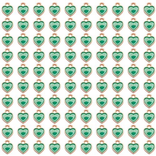200 pcs Tiny Heart Enamel Charm Gold Plated Alloy Love Pendant Bracelet Earring Keychain Jewelry Crafts 6x8mm - color: Green
