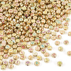 500Pcs Vowel Letter Opaque Acrylic Beads 7x3.5mm Flat Round Initial Letter Alphabet A/E/I/O/U Loose Spacer Beads for DIY Friendship Bracelet Necklace Jewelry Making - color: Golden Color