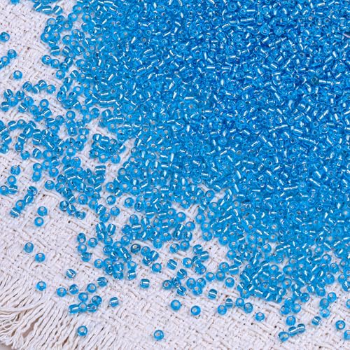 5000pcs Glass Seed Beads, 3mm 8/0 Small Individual Color Seed Beads Mini Pony Bulk for DIY Bracelet Necklaces Wrist Jewelry Making, Frosted Silver Blue - color: Frosted Silver Blue