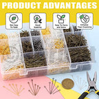 4801 Pcs 6 Size Open Eyepins Assortment Set and Pliers with Store Case in Gold, Silver, Bronze, Gun Metal Open Eye Pins Findings for DIY Earrings, Bracelet, Pendant Jewelry Making