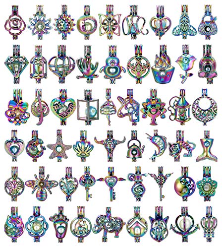 Mixed Pearl Cage Locket Pendants Set, Essential Oil Diffuser DIY Necklace Bracelet Jewelry Making Craft, Bulk Beads Aromatherapy Diffuser Charms Gifts for Women Girls - color: Random 30pcs Rainbow Color