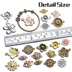 Jewelry Connectors Charms, 100 Gram Flower Tibetan Style Mixed Flower Shape Pendants Metal Beads Link Connector Charms for DIY Earring Necklace Jewelry Making