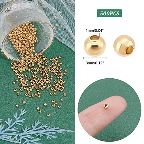 UNICRAFTALE 500pcs Golden 304 Stainless Steel Round Spacer Metal Beads - Tiny Smooth Beads for Jewelry Making - About 3mm in Diameter - color: Golden, size: 3mm