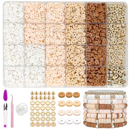 MIIIM Neutral Clay Bead Bracelet Kit, Heishi Beads, Flat Clay Beads and Gold Spacer Beads for Jewelry Making, Friendship Bracelet Beads Kit for Crafts, Concert, Raves, Gifts (Camel Coral) - color: Camel Coral