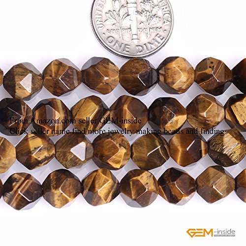 GEM-Inside Natural 8mm Yellow Tiger Eyes Gemstone Loose Beads Faceted Cambay Crystal Energy Stone Power for Jewelry Making 15" - color: Yellow Tiger Eye, size: 8mm