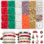 2009pcs Christmas Clay Beads Bracelet Making Kit, Gold Beads Clay Bead Charms for Jewelry Making DIY Bracelet, Necklace, Earring, Arts Crafts DIY Gifts Christmas Gifts - color: 3 Christmas model