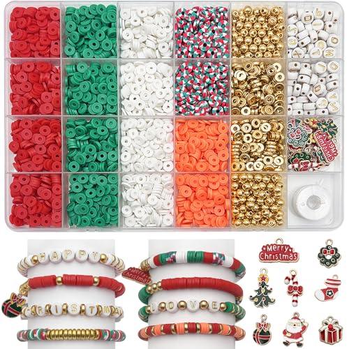 2009pcs Christmas Clay Beads Bracelet Making Kit, Gold Beads Clay Bead Charms for Jewelry Making DIY Bracelet, Necklace, Earring, Arts Crafts DIY Gifts Christmas Gifts - color: 3 Christmas model