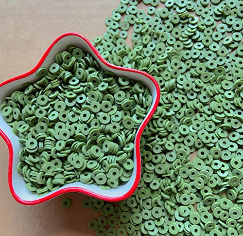 3000Pcs Flat Round Polymer Beads Vinyl Heishi Beads for Jewelry Making Women Necklace Bracelet Earrings(17-Army Green) - color: 17-Army Green