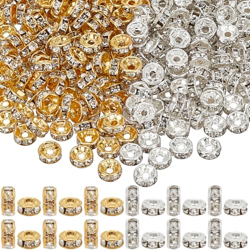 1 Box 400Pcs Rhinestone Spacer Beads 6mm Rondelle Spacer Bead Bulk Silver Plated Brass Grade A Crystal Rhinestones Round Metal Spacers Loose Beads for Jewelry Making Bracelets DIY Craft Women - style: Style 1