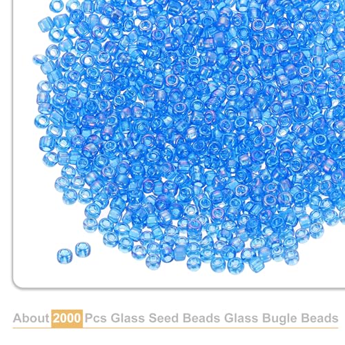 uxcell 2000 Pcs Glass Seed Beads Bulk, 2mm Mini Glass Bugle Beads for DIY Earrings, Necklaces, Bracelets, Jewelry Making, Light Blue - color: Light Blue, size: 2mm