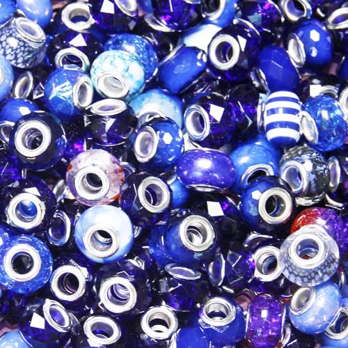 60 Pieces Large Hole Beads Spacer Bead Dark Blue Assorted European Craft Big Beads Large Hole Lampwork Murano Fairy Wand Garden Bead for DIY Pens Bracelet Necklace Keychain Jewelry Making Supplies - color: Dark Blue, size: 60 Pcs