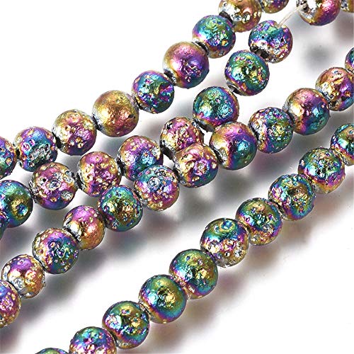 Craftdady 425Pcs Natural Round Lava Stone Beads 4mm Rainbow Colorful Volcanic Rock Gemstone Loose Beads Metallic Energy Healing Chakra Beads for Jewelry Craft Essential Oil Bracelet - color: Colorful, size: 4mm
