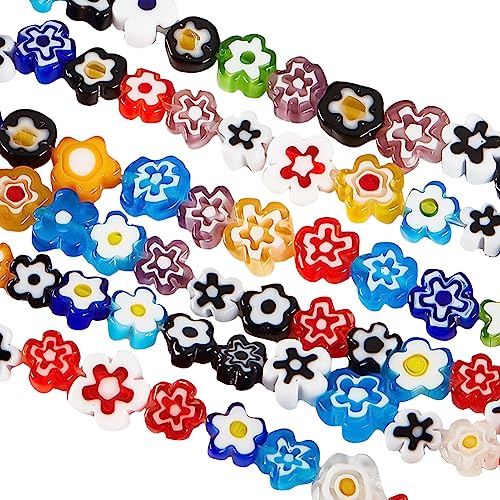 OLYCRAFT 106-112pcs Flower Lampwork Beads 6.4~9mm Millefiori Lampwork Beads Plum Blossom Glass Beads Handmade Lampwork Glass Beads for DIY Crafts Bracelet Necklace Jewelry Making - color: Flower #3