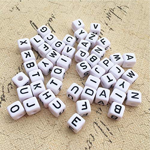 DAHI 1000pcs Cube Letters Square Alphabet A-Z Acrylic Letter Beads for Jewelry Making (Black White 6x6mm) - color: black white 6x6mm