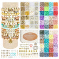 Pizooro Clay Beads 3 Boxes Bracelet Making Kit, 10500pcs Beads for Jewelry Making, Round Letter Beads with Charm and Elastic Strings, Friendship Bracelets Holiday Gifts for Girls Adults - color: Gold