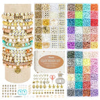 Pizooro Clay Beads 3 Boxes Bracelet Making Kit, 10500pcs Beads for Jewelry Making, Round Letter Beads with Charm and Elastic Strings, Friendship Bracelets Holiday Gifts for Girls Adults - color: Gold