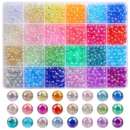 BONNY BOXX 1440Pcs 6mm Round Transparent AB Acrylic Plastic Beads, 24 Colors Assorted Loose Spacer Bubble Gum Beads for Bracelet, Necklace, DIY Crafts - color: Transparent AB Acrylic Beads Set - 6MM