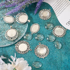FASHEWELRY 16Pcs Oval Round Bezel Pendant Trays Antique Silver Bezel Blanks Cabochon Setting with Clear Glass Cabochon for Photo Pendant Craft Jewelry Making - color: Oval & Round