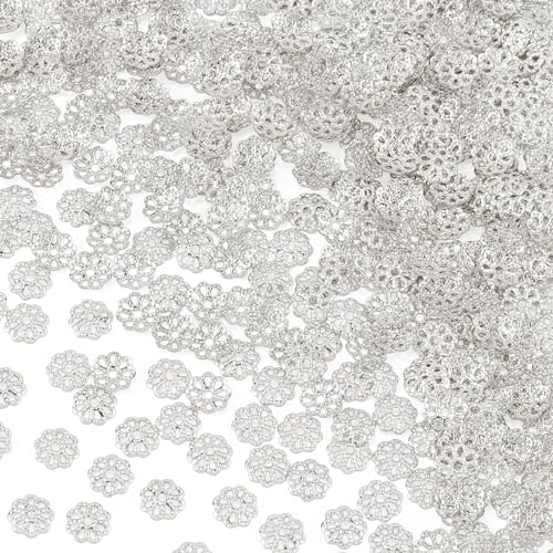 ANCIRS 600pcs 7mm Spacer Beads Caps for Jewelry Making, Metal Flower Bead Caps for Bracelet Necklace- Silver - color: 600pcs silver