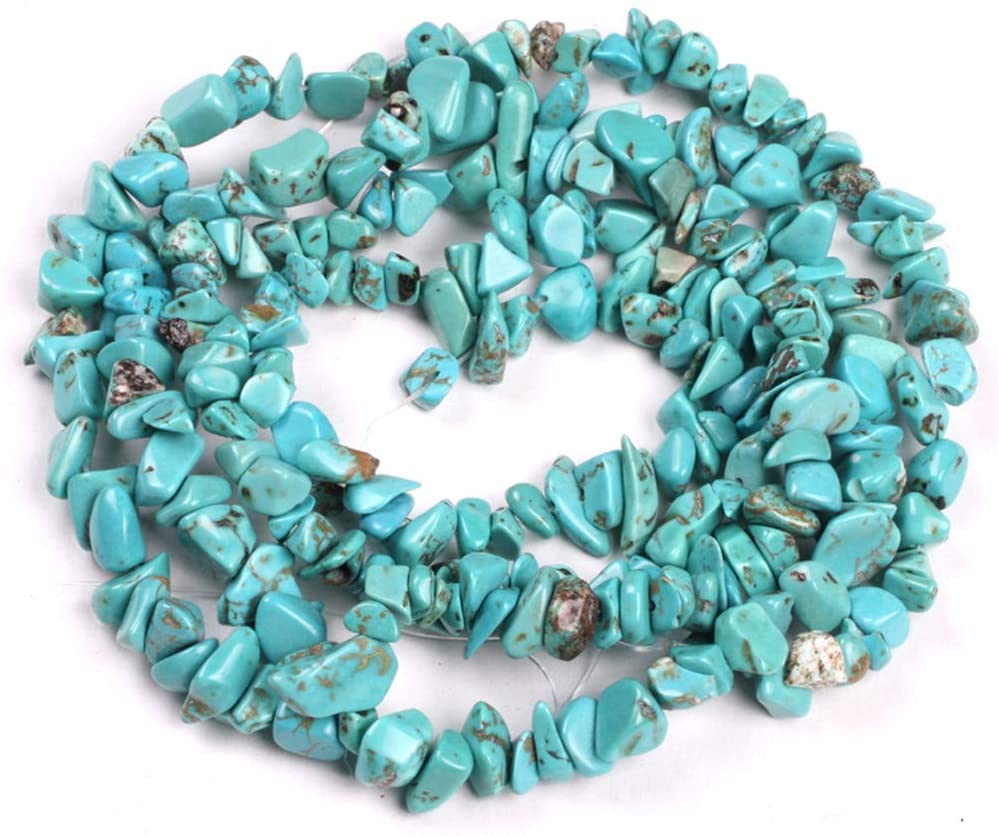HAAMIIQII 5-8mm Blue Turquoise Chips Beads Irregular Chip Stones Loose Gemstone Beads for Jewelry Making Strand 30 Inch - color: Howlite Turquoise