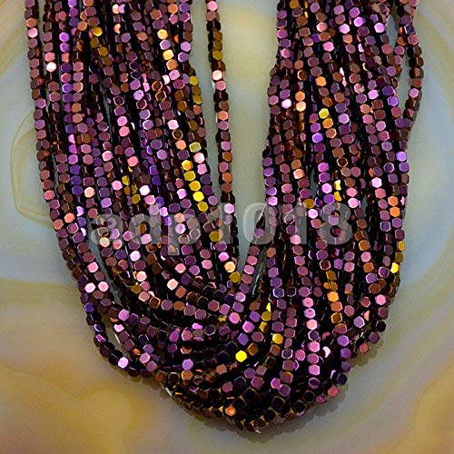AD Beads Natural Hematite Gemstone Faceted Square Cube Loose Beads 16" 2x2mm 4x4mm (4x4mm, Metallic Purple) - color: Metallic Purple, size: 4x4mm