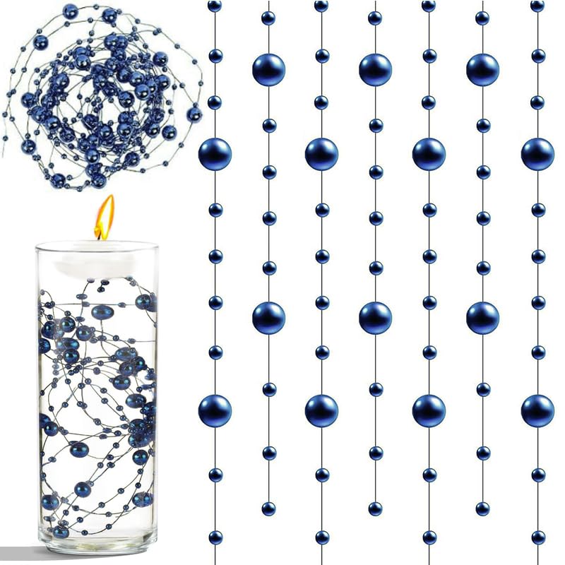 50 PCS Artificial Floating Beads for Centerpieces & Vase Fillers - Navy Blue 8+3mm String Beads, Faux Pearl Strings for Wedding, Party, Crafts, and Home Decoration - color: Navy Blue, size: 8+3mm(50pcs)
