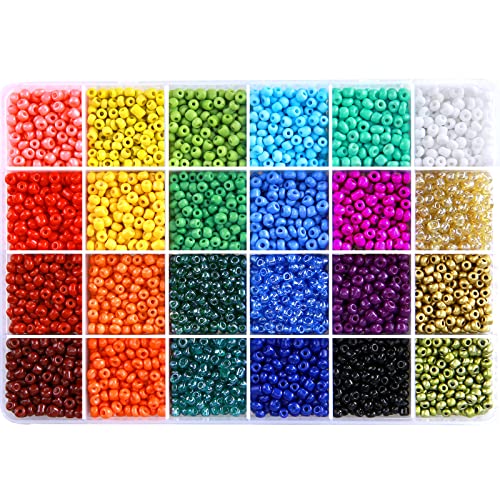 Glass Seed Beads for Bracelet Making Kit, 24 Colors 6/0 4mm Small Beads Multicolor Beading Beads with Container Box for Jewelry Making - Approx 6000pcs - color: 24 Colors