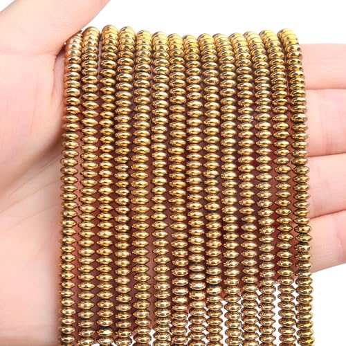 BONNY BOXX 1 Strand (150PCs) 2 * 4mm Rondelle Beads, Natural Abacus Disk Gold Hematitet Stone Beads Loose Spacer Gemstone for DIY Bracelet Necklace Jewelry Making - color: Gold Hematitet, size: 2*4MM