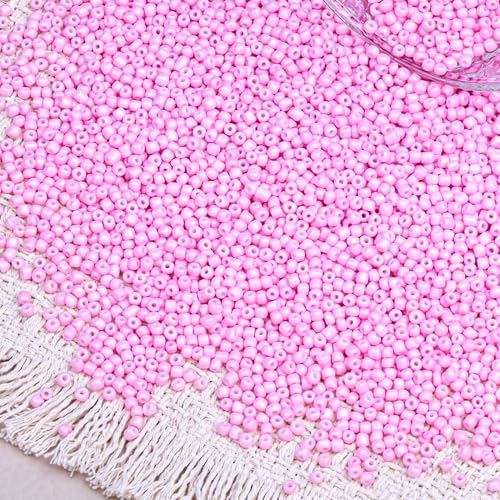 5000pcs Glass Seed Beads, 3mm 8/0 Small Individual Color Seed Beads Mini Pony Bulk for DIY Bracelet Necklaces Wrist Jewelry Making, Light Pink - color: Light Pink