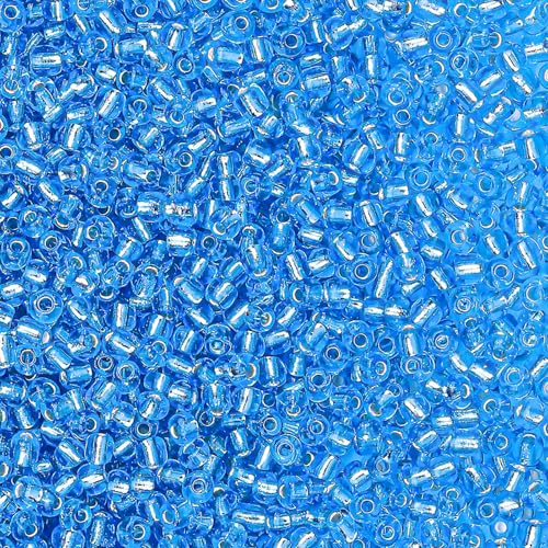 5000pcs Glass Seed Beads, 3mm 8/0 Small Individual Color Seed Beads Mini Pony Bulk for DIY Bracelet Necklaces Wrist Jewelry Making, Frosted Silver Blue - color: Frosted Silver Blue