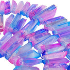 SUNYIK Hot Pink/Blue Titanium Coated Crystal Points Quartz Rough Sticks Spikes Point Beads 15 inch Strand Drilled - color: Hot Pink/Blue(Rough), size: 0.5"-1.6"