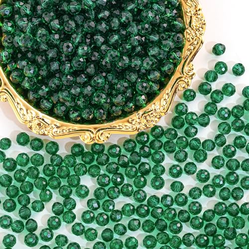 500PCS 6mm Round Crystal Glass Beads Faceted Spacer Beads Bulk for Jewelry Making Bracelets Necklace Earring Pendants Craft (Emerald) - color: Emerald, size: 6mm