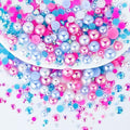 60g Mix Flatback Pearls and Rhinestones, 2mm-10mm Jelly Rhinestones and Half Pearls for Tumblers Shoes Nails Face Art, Pearl Rhinestone Mix for Bedazzling, White|Blue|Pinks - color: Cotton Candy Blend | Mix White | Blue | Pinks