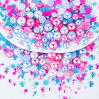 60g Mix Flatback Pearls and Rhinestones, 2mm-10mm Jelly Rhinestones and Half Pearls for Tumblers Shoes Nails Face Art, Pearl Rhinestone Mix for Bedazzling, White|Blue|Pinks - color: Cotton Candy Blend | Mix White | Blue | Pinks