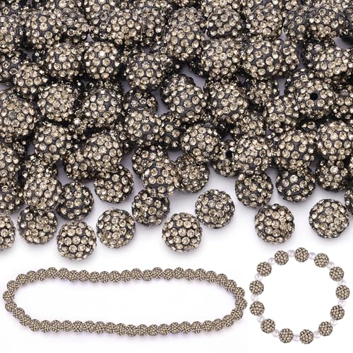 100 Pcs Gray Rhinestone Beads for Jewelry Making, Sparkle Crystal Clay Christmas for Bracelet Baseball Necklace Earring Crafting and DIY, Shiny Round Shamballa Disco Ball Beads Bulk - color: Gray, size: 100 pcs