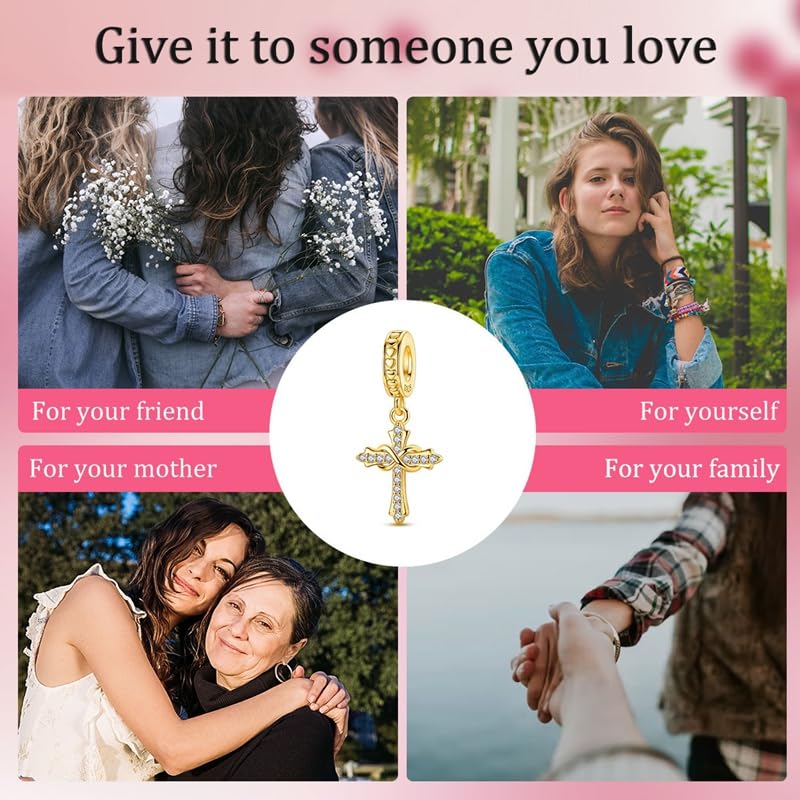 Mother Heart Charms for Bracelets Love Mom Flowers Charm Jewellery for Women - style: Golden Cross Love