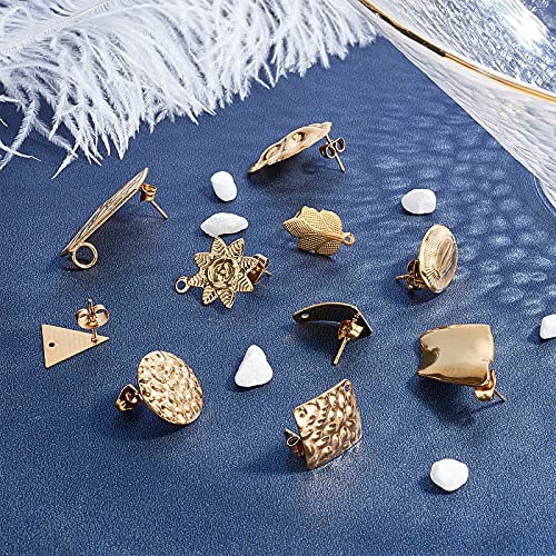 SUNNYCLUE 1 Box 10 Pairs Gold Earring Studs Stainless Steel Ear Studs Flat Round Flower Earring Triangle Oval Square Leaf Rhombus Shape for Man Women Styling Findings Jewelry Gifts - color: 10 Pairs Mixed Style Shiny Stud Earring Accessories