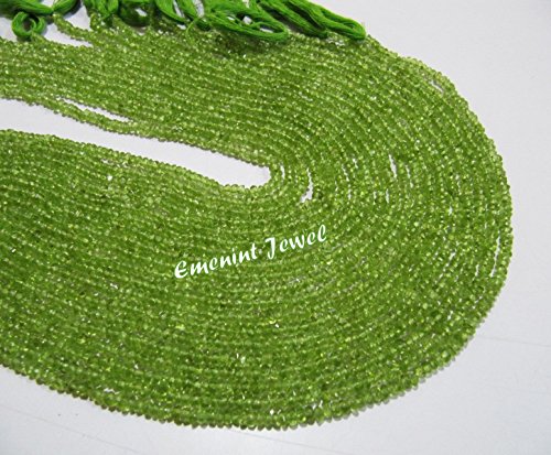 AA Quality Natural Peridot Rondelle Faceted 3-4mm Beads, Natural Gemstone Strands 14 inches Long, Semi Precious Stone Beads