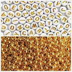 Amaney 2000pcs Letter and Gold Spacer Beads Kit for DIY Bracelet Necklace Craft Jewelry Making - color: Gold on White