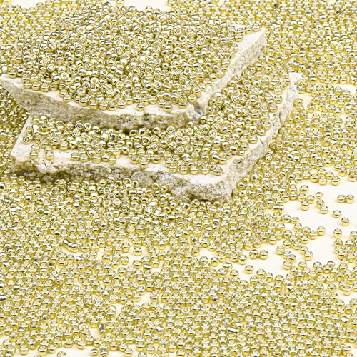 8/0 Glass Seed Beads Bulk, Bright Gold 3mm Tiny Round Craft Seed Bead, Small Mini Pony Beads for Jewelry Making Bracelet Necklace Wrist Beading Weaving Supplies, 2500pcs - color: Bright Gold